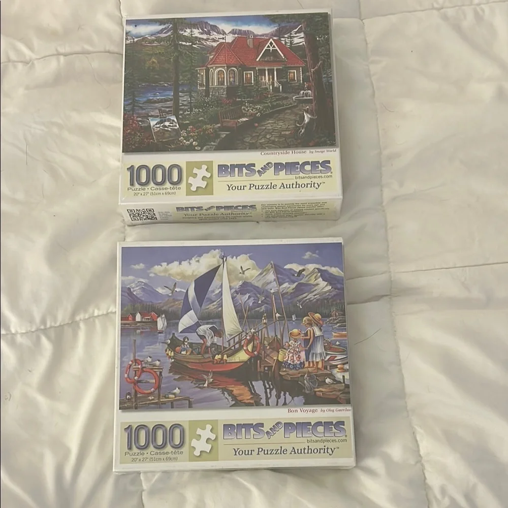 Bits and Pieces 1000 Piece Puzzle Set Countryside House & Bon voyage set of 2